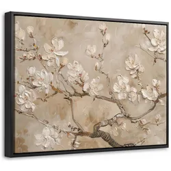 LEINWAND Bilder mit Rahmen - Blumen - Modern - Beige - Weiß - Blüte - 40x30