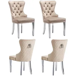 Merax Esszimmerstuhl (4 St), 4er Set Polsterstuhl Wohnzimmerstuhl Küchenstühle, Beine aus Edelstahl, Beige