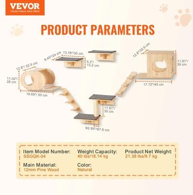 Inspired Finds Wall Mounted Cat Shelves And Perches Set With Hammock, Jumping Platforms & Cat Tree System 7sets
