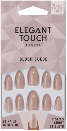 Elegant Touch Short False Nails Stiletto Blush Suede 24 pcs
