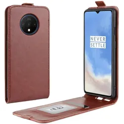Flip Case Handyhülle für OnePlus 7T Vertikal Schutzhülle Tasche Cover Braun Bumper Smartphone Kartensteckplatz-Kreditkarte-Geldscheine EC-Karte Bank-Karte