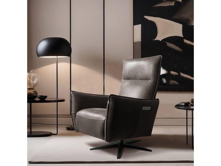 Relaxsessel Grau Echtleder Nelja Elektrisch verstellbar: 2 Motoren mit Kabel 77 x 107 x 88cm