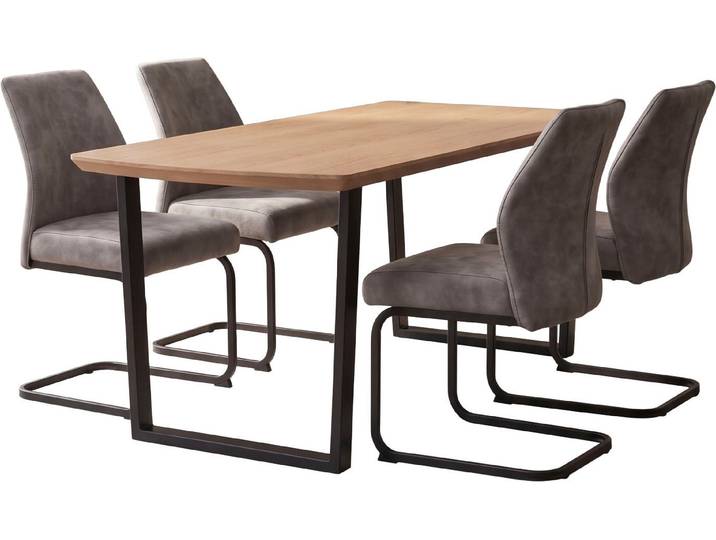 Essgruppe HELA WANDSBEK , braun (eiche hell, vintage grau, vintage grau, schwarz), B:180cm, 100% Polyester, Sitzmöbel-Sets, Essgruppe, Tisch Echtholz furniert, Schweizer Kante, Stuhl mit Federkorb