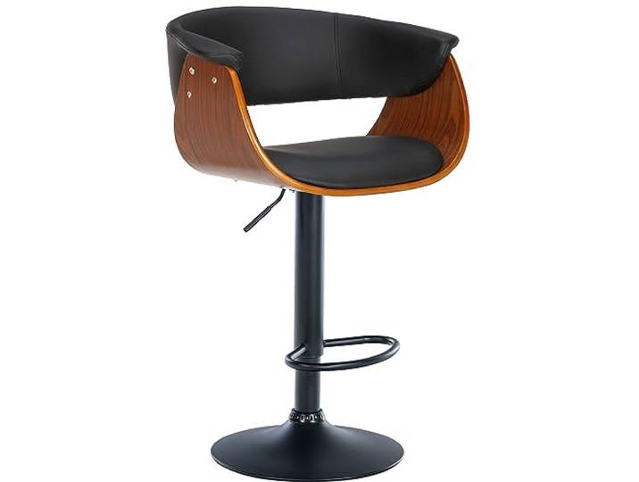 CLP Barhocker Vestal I Mit Holzsitz Und Armlehne I Höhenverstellbares Metallgestell Mit Fußstütze, Farbe: walnuss/schwarz, Material: Kunstleder