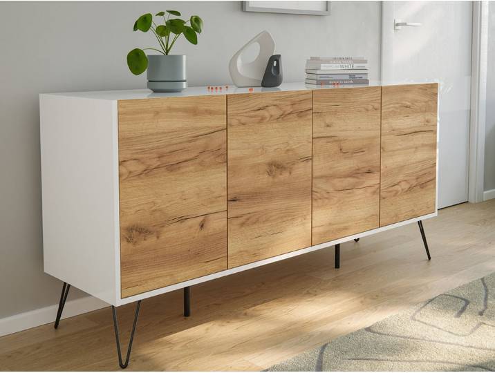 Magnolia Home Kommode Kommode Maxim 155cm stehend 4 Türen Weiß/Eiche Front