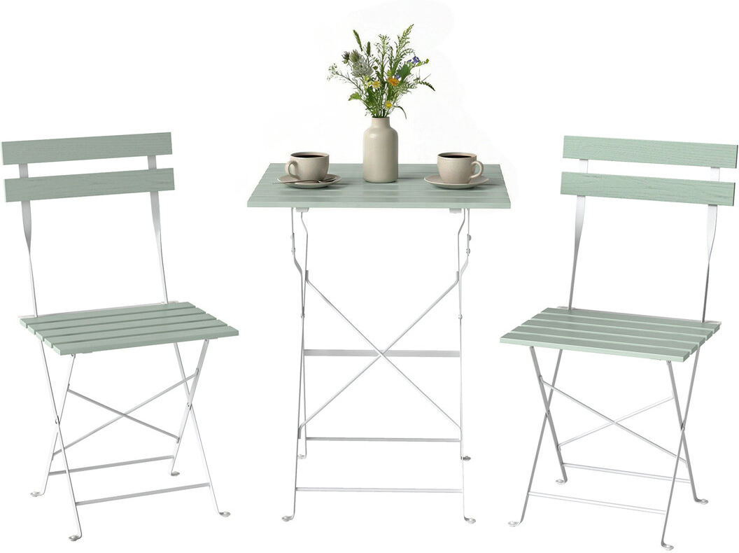 17 Stories Outsunny 3 Pieces Folding Outdoor Bistro Set Solid Wood Top White and Green Green 2