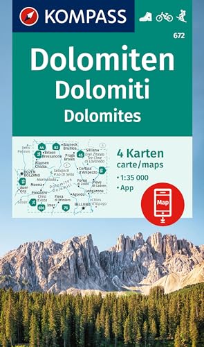 KOMPASS Wanderkarten-Set 672 Dolomiten, Dolomiti, Dolomites (4 Karten) 1:35.000: inklusive Karte zur offline Verwendung in der KOMPASS-App. Fahrradfahren. Skitouren - Preis vom 11.10.2026 03:10:56 h
