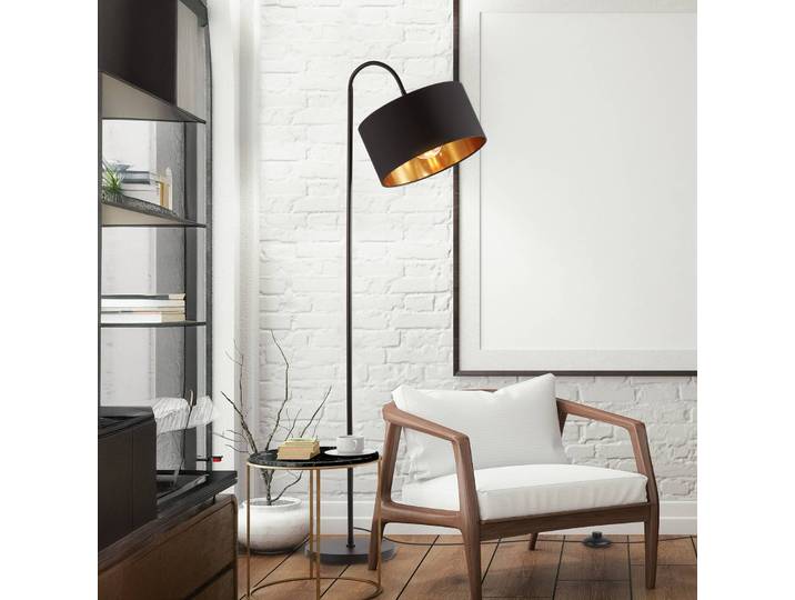B.K. Licht Stehlampe Kari, schwarz, für Wohn- / Esszimmer, Textil / Stoff / Seide, Modern, Stehlampe