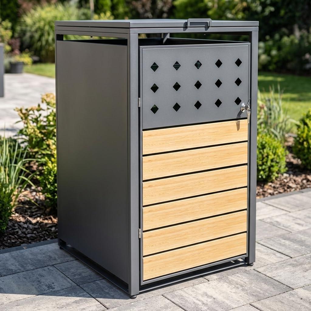 Container Umbau Metall - Kliko Case - Abfalleimer ausblenden - Wetterfestes Design - 116x68x80 cm - Anthrazit Braun