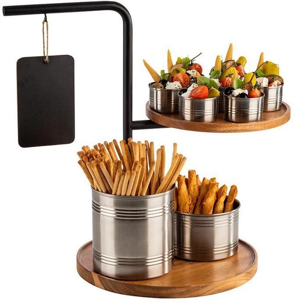 Etagere APS "IRON", braun (braun, schwarz), H:44cm, Holzwerkstoff, Metall, Servierplatten, Etagere, 2-stufig, vielfältige Präsentationsmöglichkeiten braun, schwarz B/H/L: 44cm