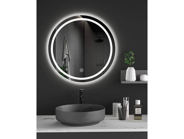 Dripex Miroir rond avec éclairage Miroir de salle de bain LED avec interrupteur tactile antibuée Blanc froid 70x70cm