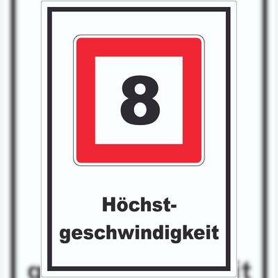 HB-Druck Höchstgeschwindigkeit 8 kmh nicht zu überschreiten Aufkleber mit Symbol und Text A0 (841x1189mm)