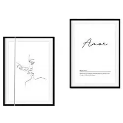 POSTER Set Mit 2 Kuss Liebe A4 Schwarzer Rahmen