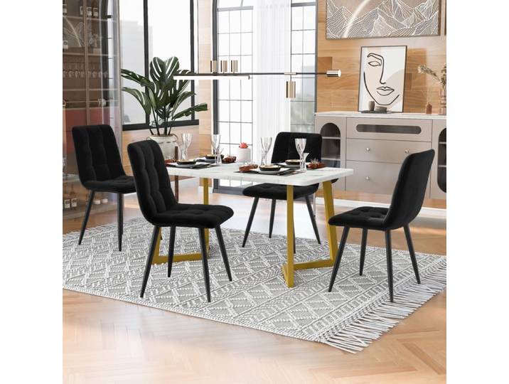 Ensemble table et chaises: Chaise à manger Noir velours Fauteuil de cuisine 117cm Table de repas doté de 4 chaises Set