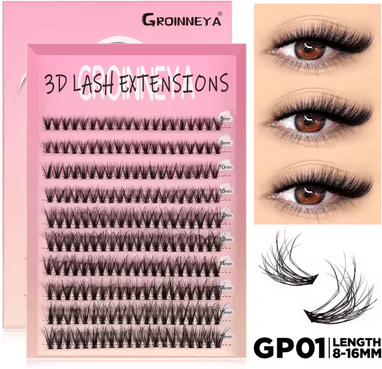Uplift Curations Cluster Lash Extensions Set Mixed Tray Of Fluffy Volume Individual Lashes For DIY Cat Eye Look gp01 30p