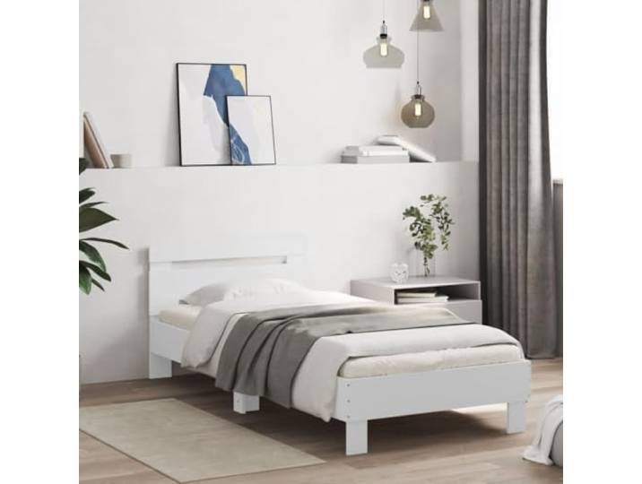 YNGBHFNOP Holzwerkstoff mit Kopfteil Schlafzimmer 75x190 cm Weiß Bettgestell mit Kopfteil Holzwerkstoff Weiß 75x190 cm Lattenrost Stabil Schlafzimmer Möbel