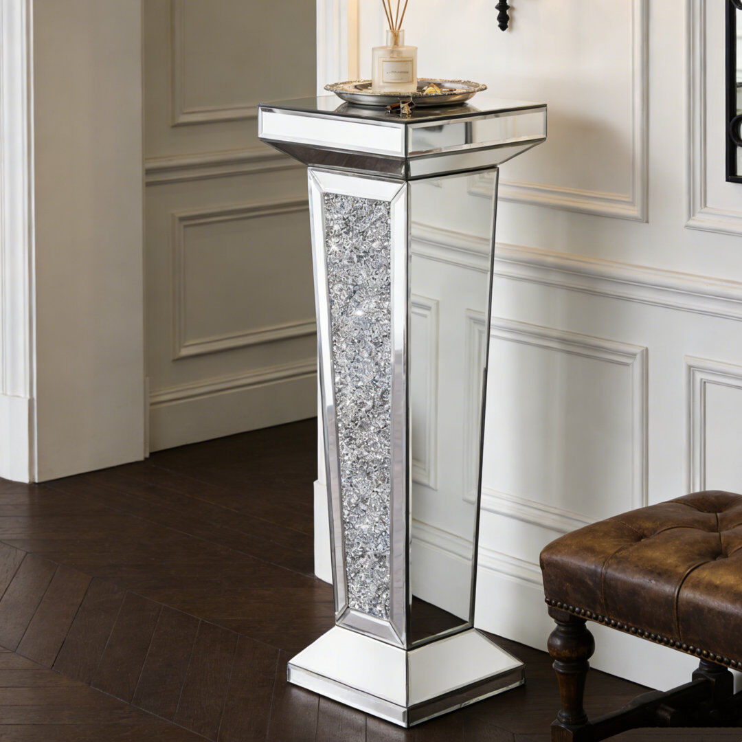 Blue Elephant Glass Mirrored Side Table Pedestal Stand Sofa Table Silver 90cm H X 26cm W X 32cm D