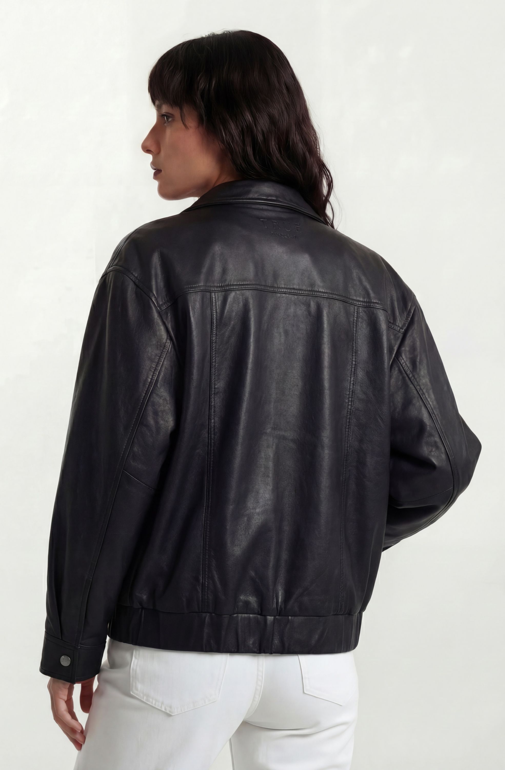 Lederjacke TRUEPRODIGY "Nova Oversize Lederjacke mit Eingrifstaschen", Damen, Gr. L, schwarz, Obermaterial: 100% Schafsleder sheepskin., Jacken