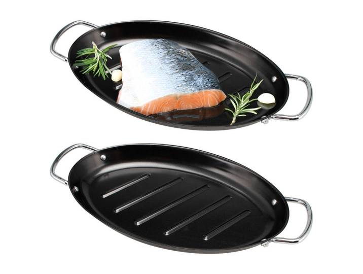 bremermann Fisch-Grillpfanne 2er-Set, schwarz, Metall, Schwarz, 39.5x3.5x20.5 cm, Grills, Grillzubehör