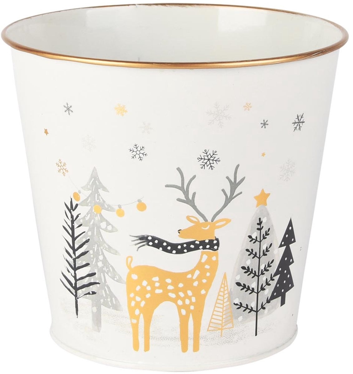Dekoratief Bloempot Deer in the Woods wit/goud metaal B/D/H: 15 x 15 x 13 cm