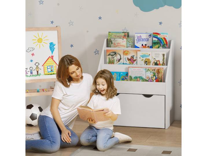 AIYAPLAY Bibliothèque Enfant 3 Étagères avec Tiroir Blanc MDF