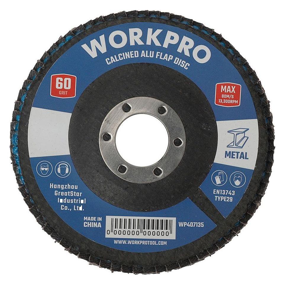 Workpro Flap disc flat aluminium oxide t27, ø100 x 16 mm, 80 grit (80) (67615621)