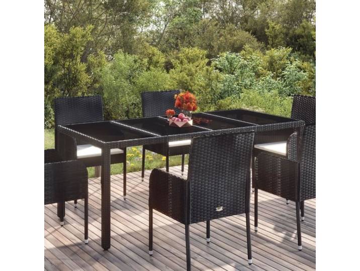 Table de jardin - ZERODIS - HB012 - Verre trempé - Résine tressée - 190x90x75cm