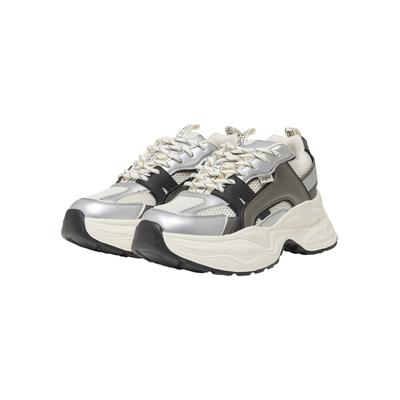 Trainingsschuh BUFFALO "Buffalo YUNO - Sneakers low", Damen, Gr. 39, cream, silber, pewter, Leder, Schuhe