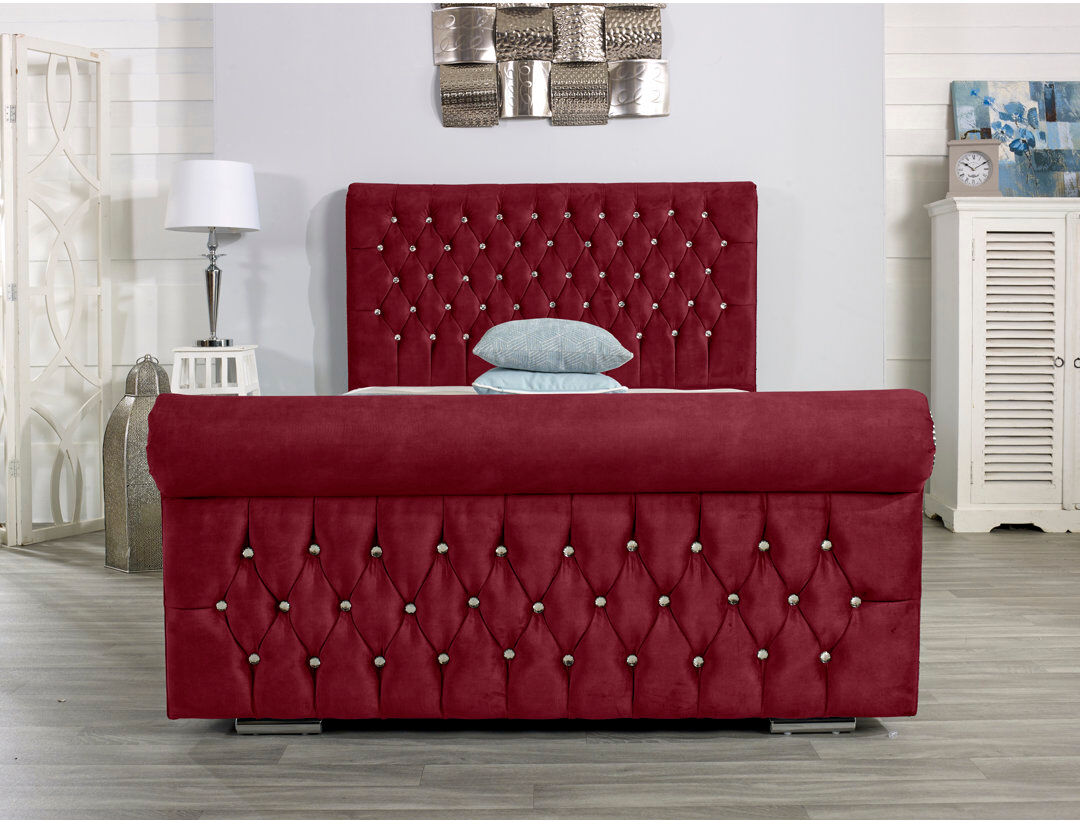 Wayfair Sleep Herveline Upholstered Bed Frame Maroon Double (4'6)