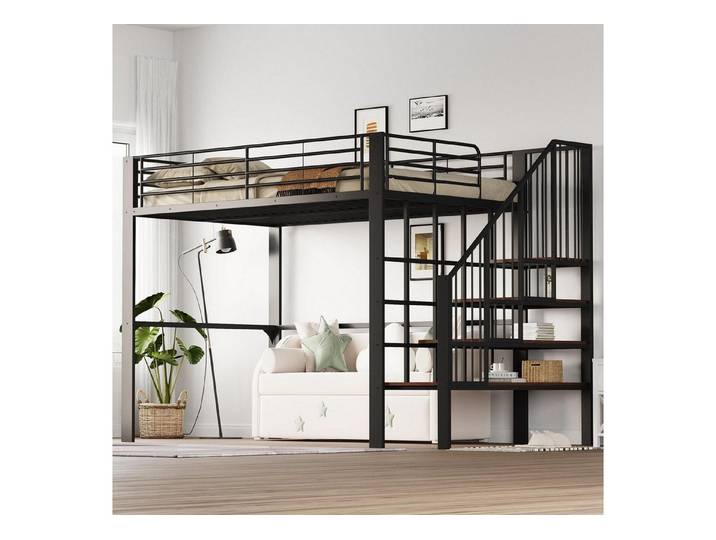 LuxusKollektion Hochbett Etagenbett Hochbett 140x200cm Schwarz (1-St)