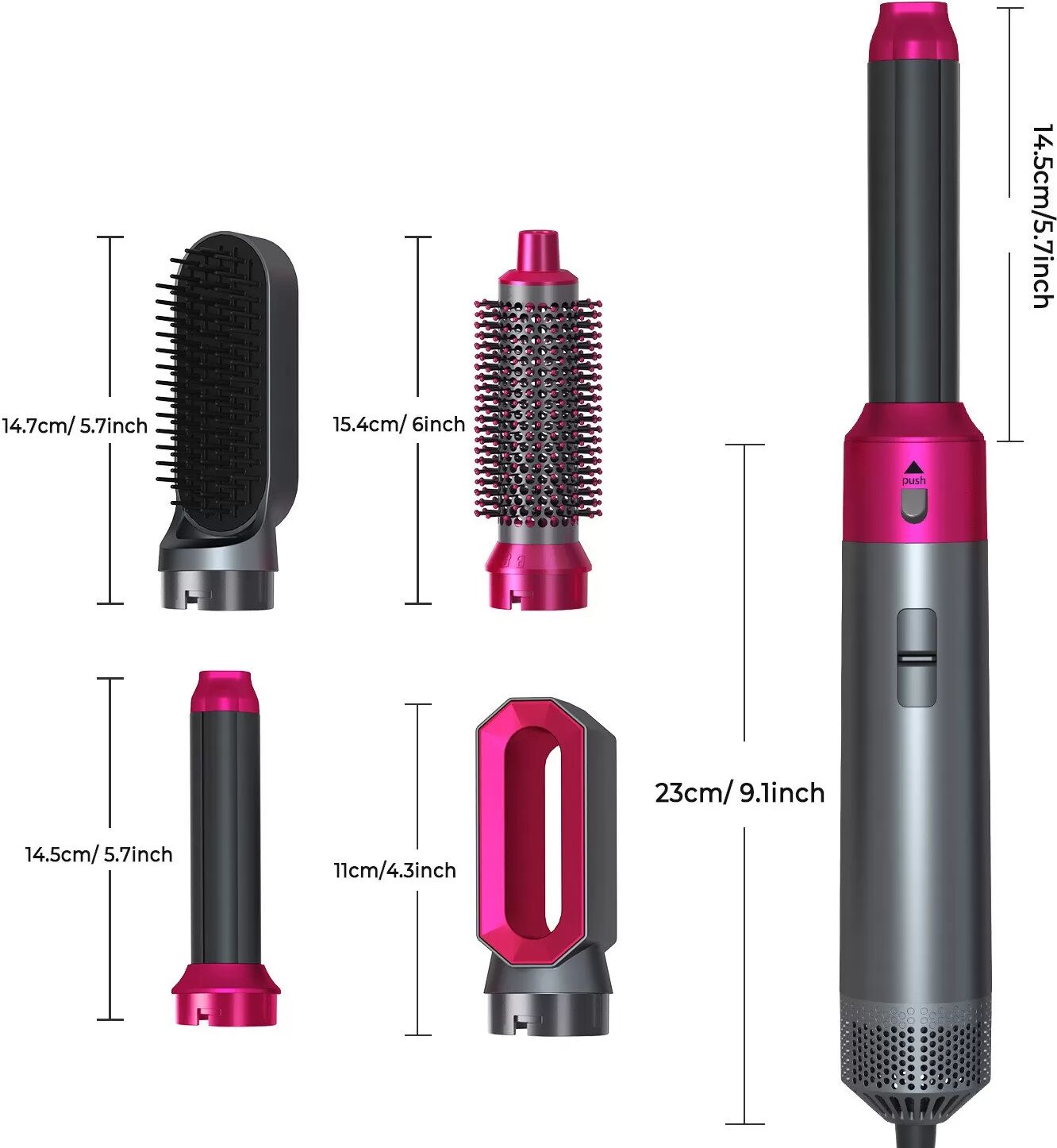 INF 5-in-1 Heißluftbürste - Grau - EU Stecker, Multifunktionaler Haarstyler zum Locken, Glätten & Trocknen