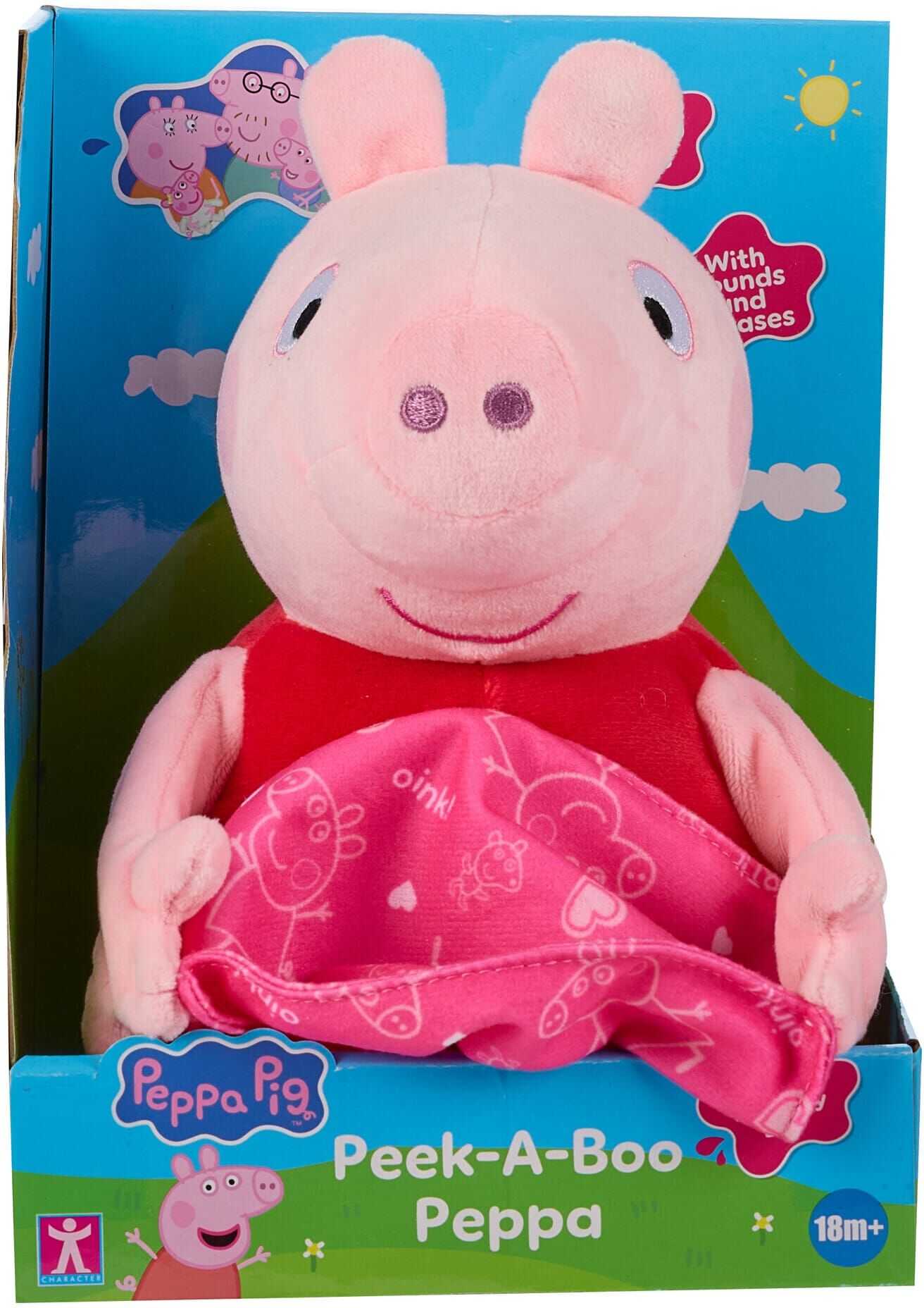 Character Options Peppa Pig Peek-A-Boo Peppa Interactive Plush Toy for Toddlers - Red Soft Plush Toy with Moving Arms and Fun Sound Effects