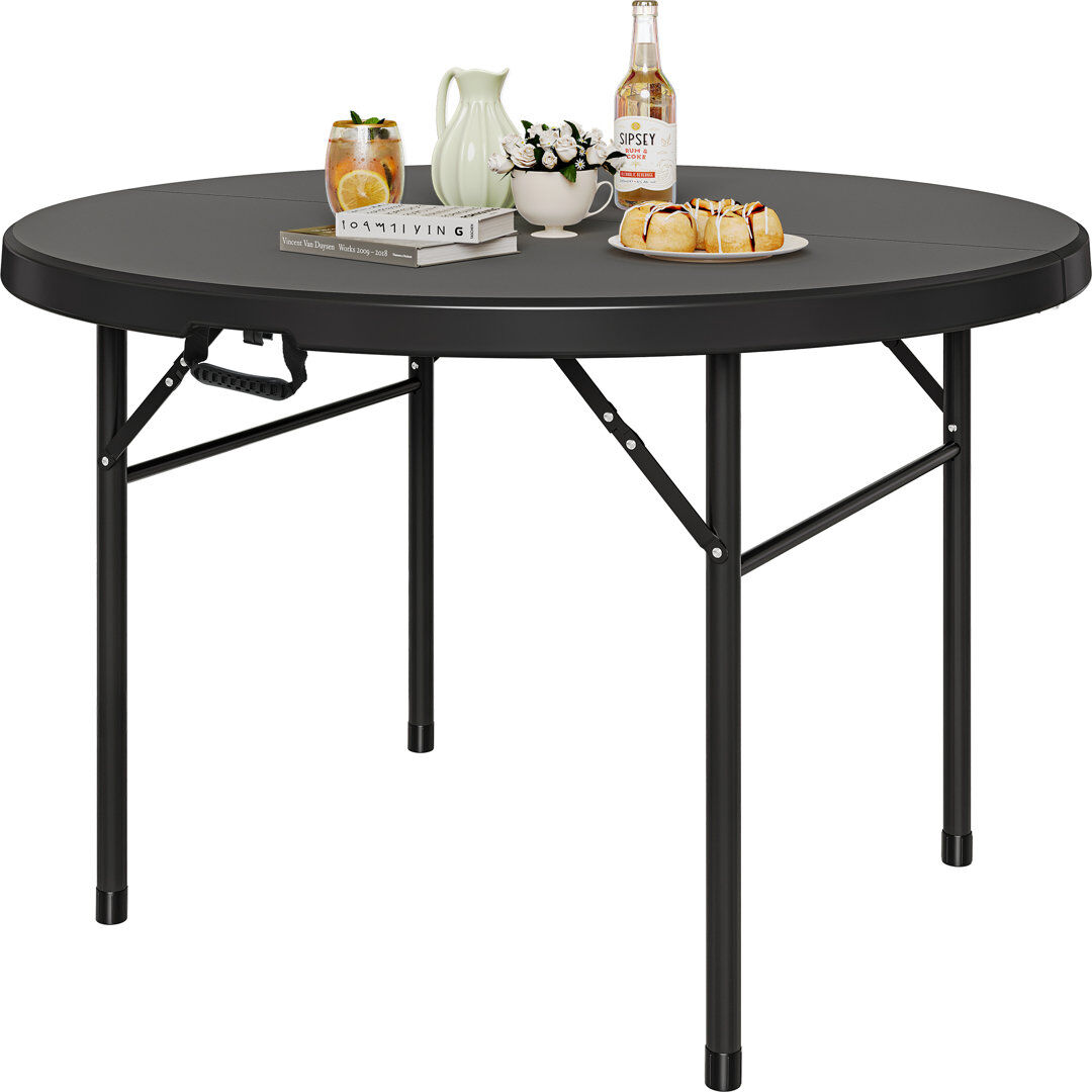 Blue Elephant 122 cm Round Folding Garden Table with Carry Handle,Portable Camping Table with Metal Frame Black
