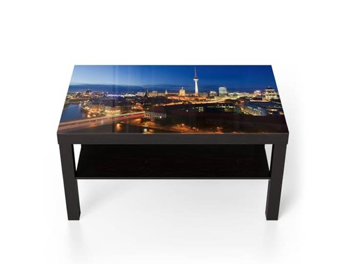 DEQORI Glastisch schwarz groß 90x50 cm Motiv Berliner Nachthimmel ausgefallener Beistelltisch aus Glas Hochglanz Couchtisch fürs Wohnzimmer moderner Couch Tisch mit Design