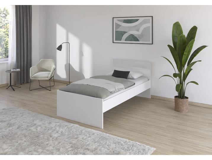 Bettgestell Tamino 100 x 200cm Glas / Spanplatte, lackiert Weiß