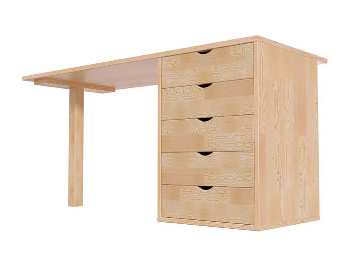 Bureau bois massif 5 tiroirs Vernis Naturel