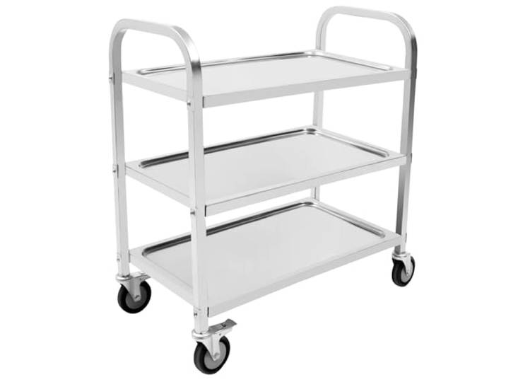 banborba Edelstahl Servierwagen, 3 Böden Küche Rollwagen mit Rollen, Edelstahl Getränkewagen, Küchenregal auf Rollen, Küchenwagen, Essenswagen, 75x40x83,5 cm, Silber