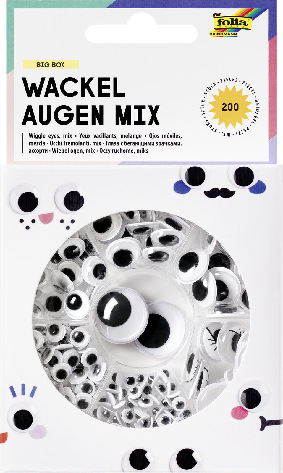folia Wackelaugen weiß BIG BOX MIX Ø 5,0 - 20,0 mm, 200 St. 7549