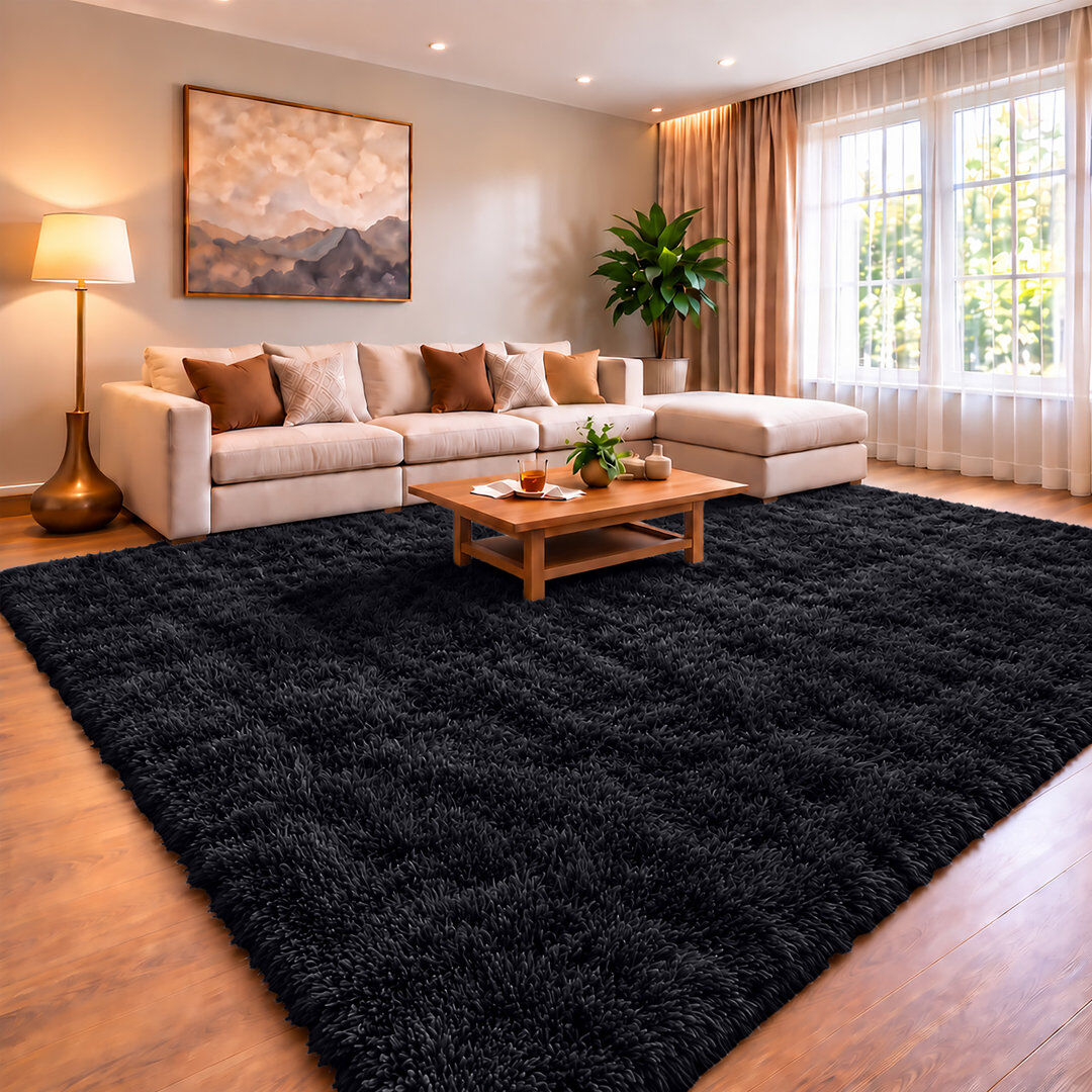Yorkshire Bedding Soft Fluffy Living Room Large Area Rug BLACK 160x230