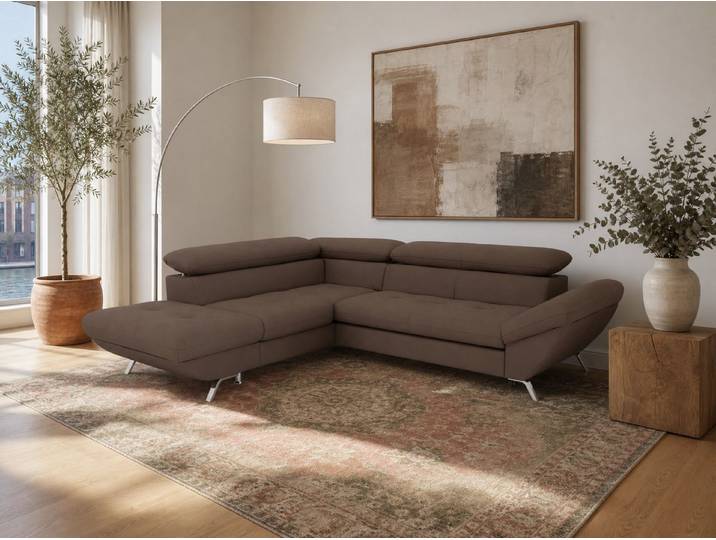 foamnova Ecksofa Breda, Ottomane links oder rechts, B 255 cm, 4 Sitzplätze, Klappbare Kopfstützen bis 88 cm, 4 Sitzplätze, schadstoffarm