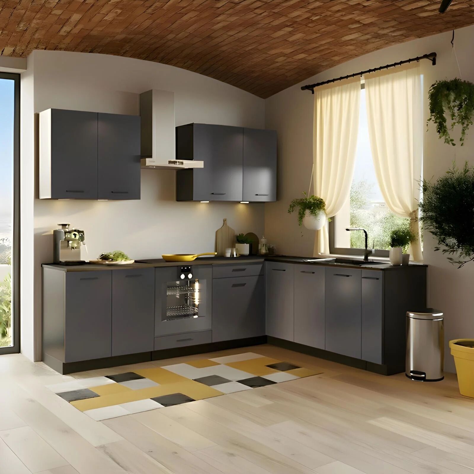 garneroarredamenti Cucina angolare 260x200cm completa componibile moderna grafite Crono
