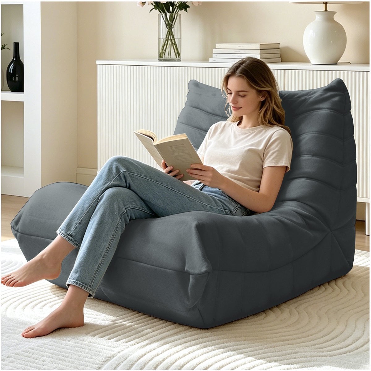 OKWISH Zitzak Loungestoel met Rugleuning - Grijs