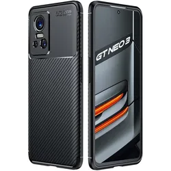 Screenguard Realme GT Neo 3 Hülle Carbon Design TPU Case (Realme GT Neo 3), Smartphone Hülle, Schwarz