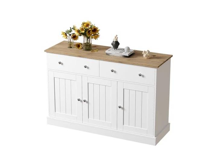 Ropilly Sideboard mit gravierter Textur 120 x 36 x 80,5 cm 3 Türen und 2 Schubladen für geordnete Aufbewahrung im Wohnzimmer