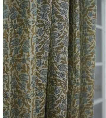 Fabdivine Semi Sheer Linen Block Print Window Treatment Drape Elegant Living or Bed Room, Hook Curtain Panel, Varmala