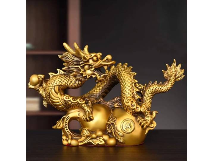 Ornement de dragon animalier en cuivre de haute qualité, dragon doré en forme de calebasse, décoration porte-bonheur pour la maison et le magasin