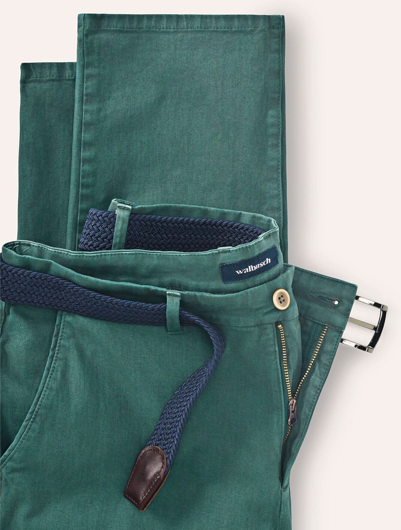 Walbusch Chino inklusive Gürtel, Regular Fit#normale Größen#schlanke Größen#untersetzte Größen, Farbe Grün, 27, inklusive Gürtel elastisch & bequem Herren