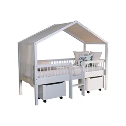 HAUSBETT HALBHOCH 90x200 Keeley Buche Weiß Leiter Himmel