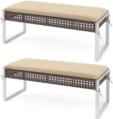 Costway 43 Inch Patio Rectangle Ottoman Pack of 2 with Metal Legs and Seat Cushion-Beige