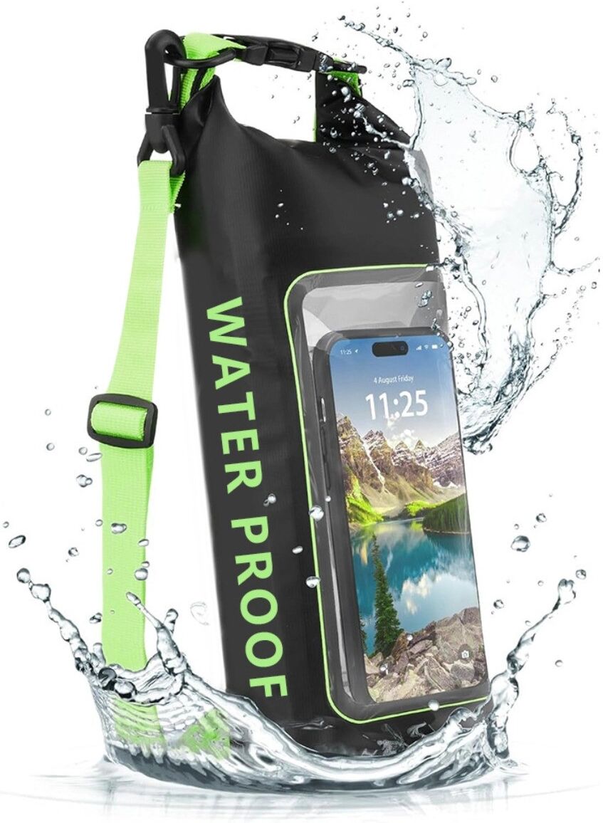 INF Pochette téléphone étanche 2L et sac bandoulière tactile – Protection IPX7, solution étanche double-mode Noir + Vert